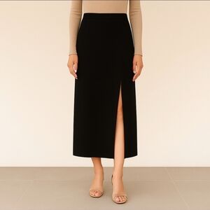 Donna Karan NEW York Vintage Black Wool Midi Skirt 12 Slit Union Made Slit